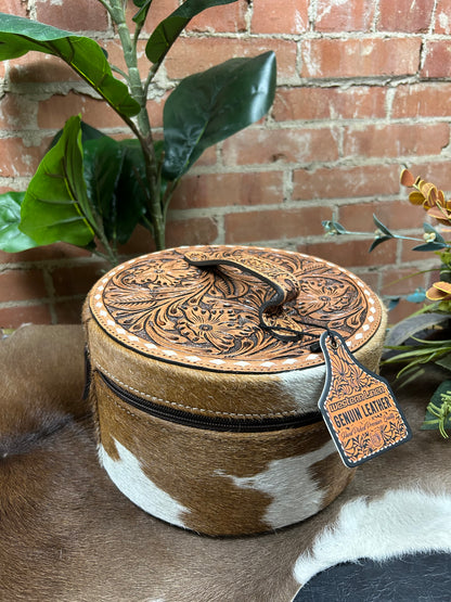 Round Cowhide/Tool Jewelry Box