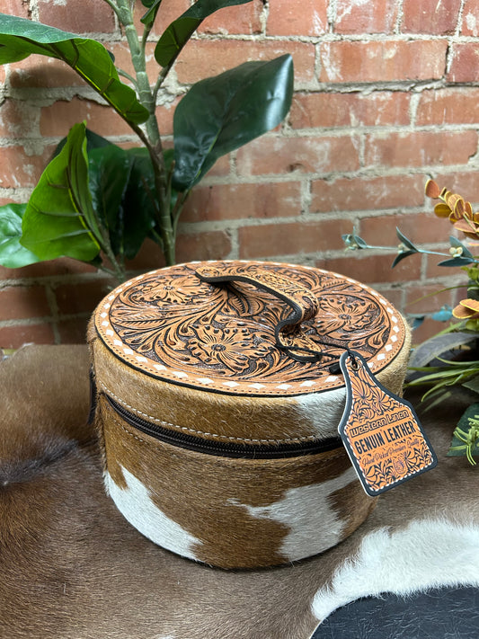 Round Cowhide/Tool Jewelry Box
