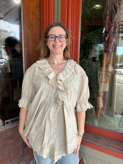 Cream Eyelet Top