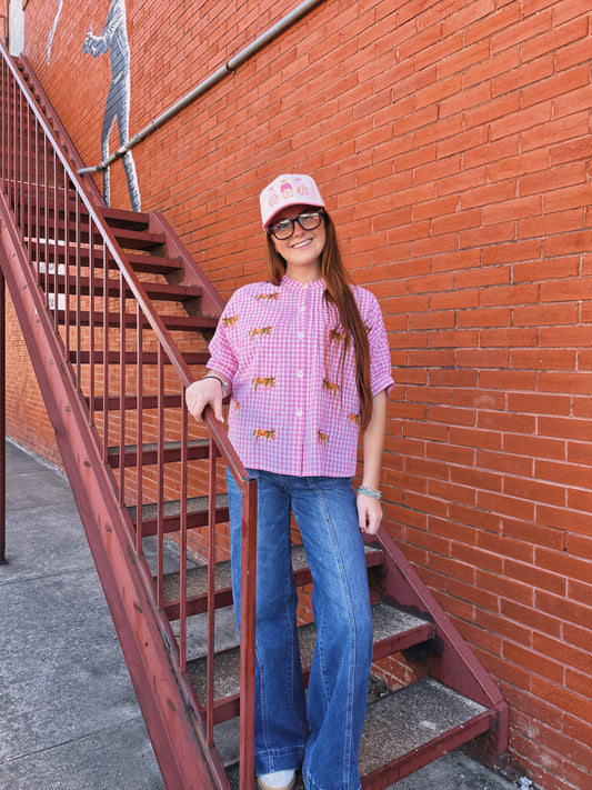 Pink Check Donkey Top