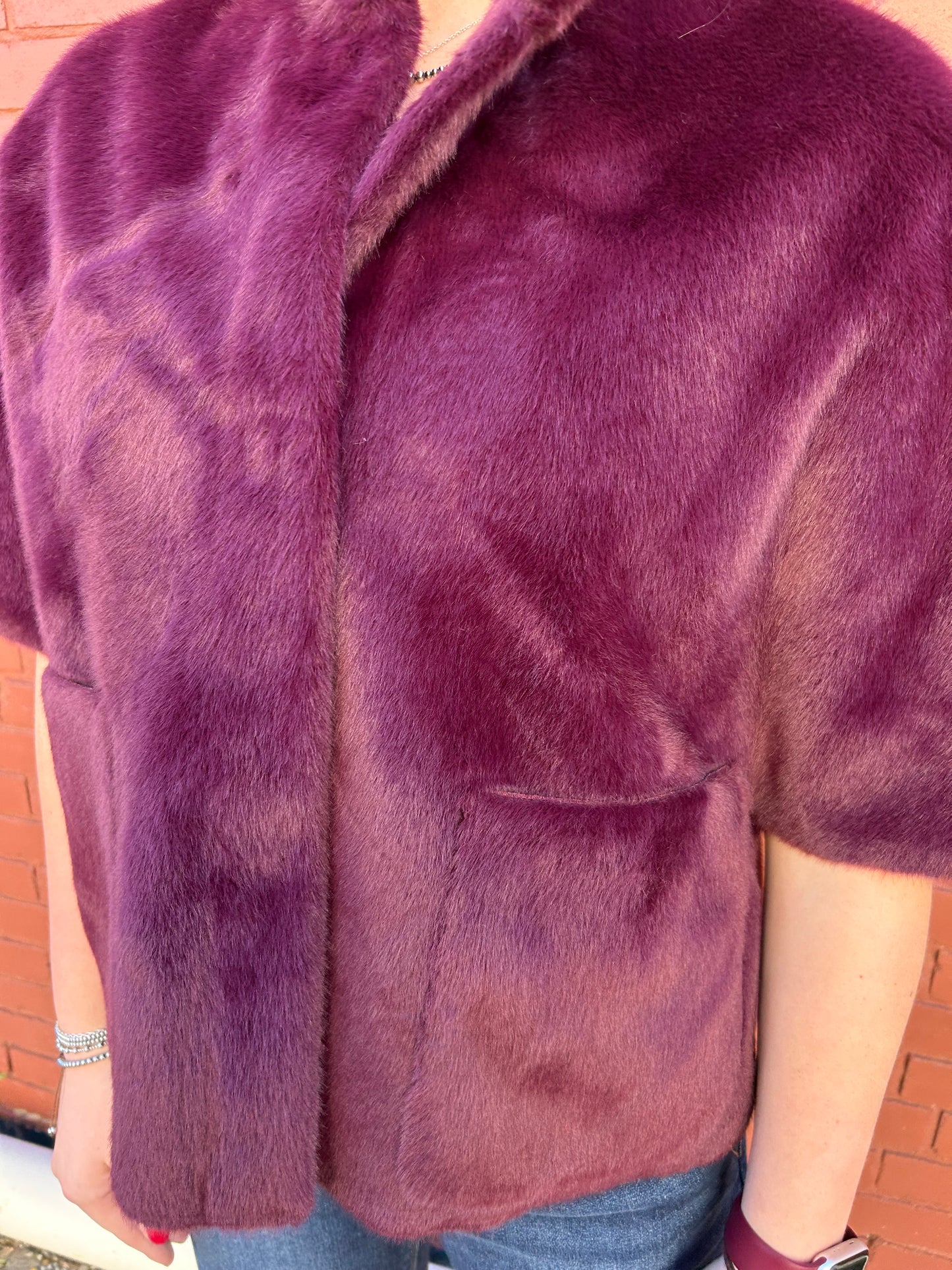 Faux Caplet Jacket - Wine