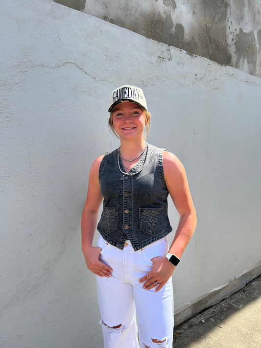 Black Washed  Denim Vest