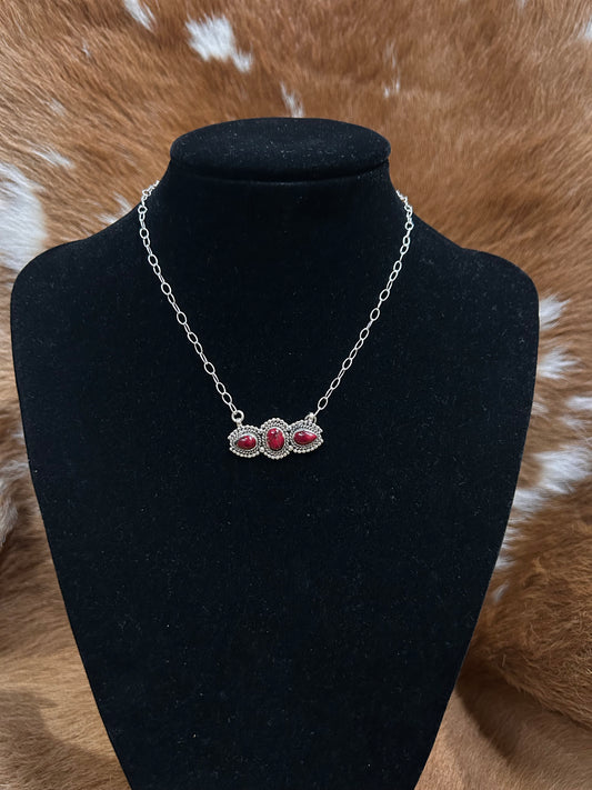 Rose Dahlia 3 Stone Bar Necklace