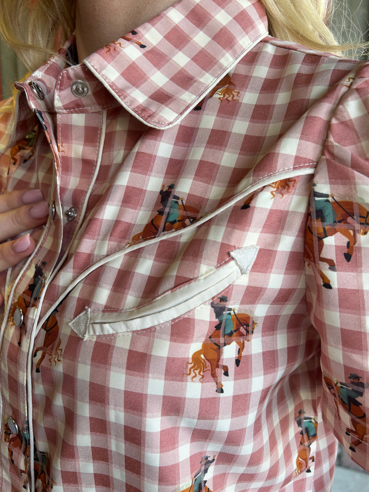 Pecos Shirt - Pink Ging Horse