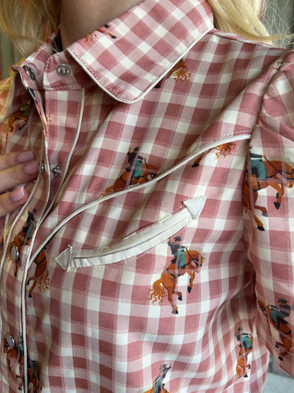 Pecos Shirt - Pink Ging Horse