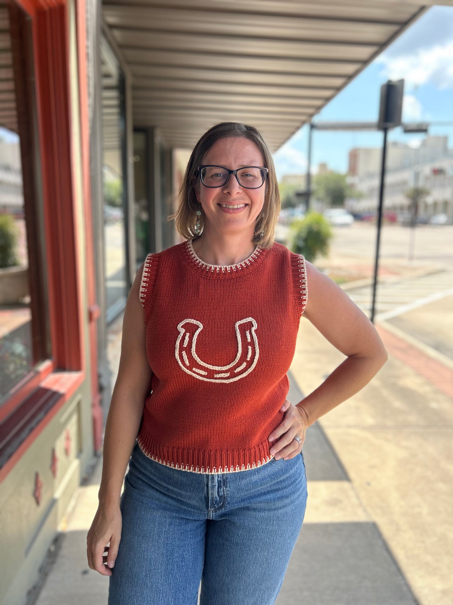 Rust Horseshoe Sweater Vest