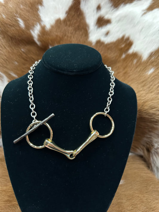 Gold Snaffle W/ Black Bar Necklace