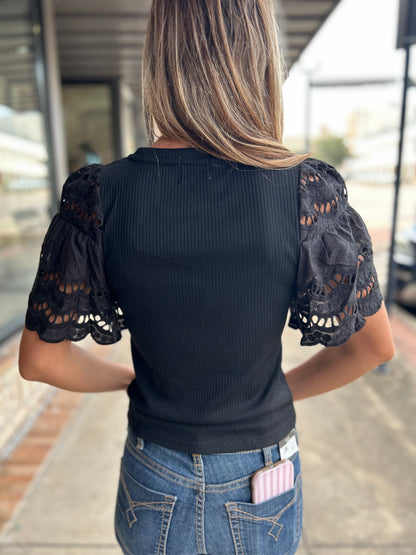 Lottie Eyelet Top - Black