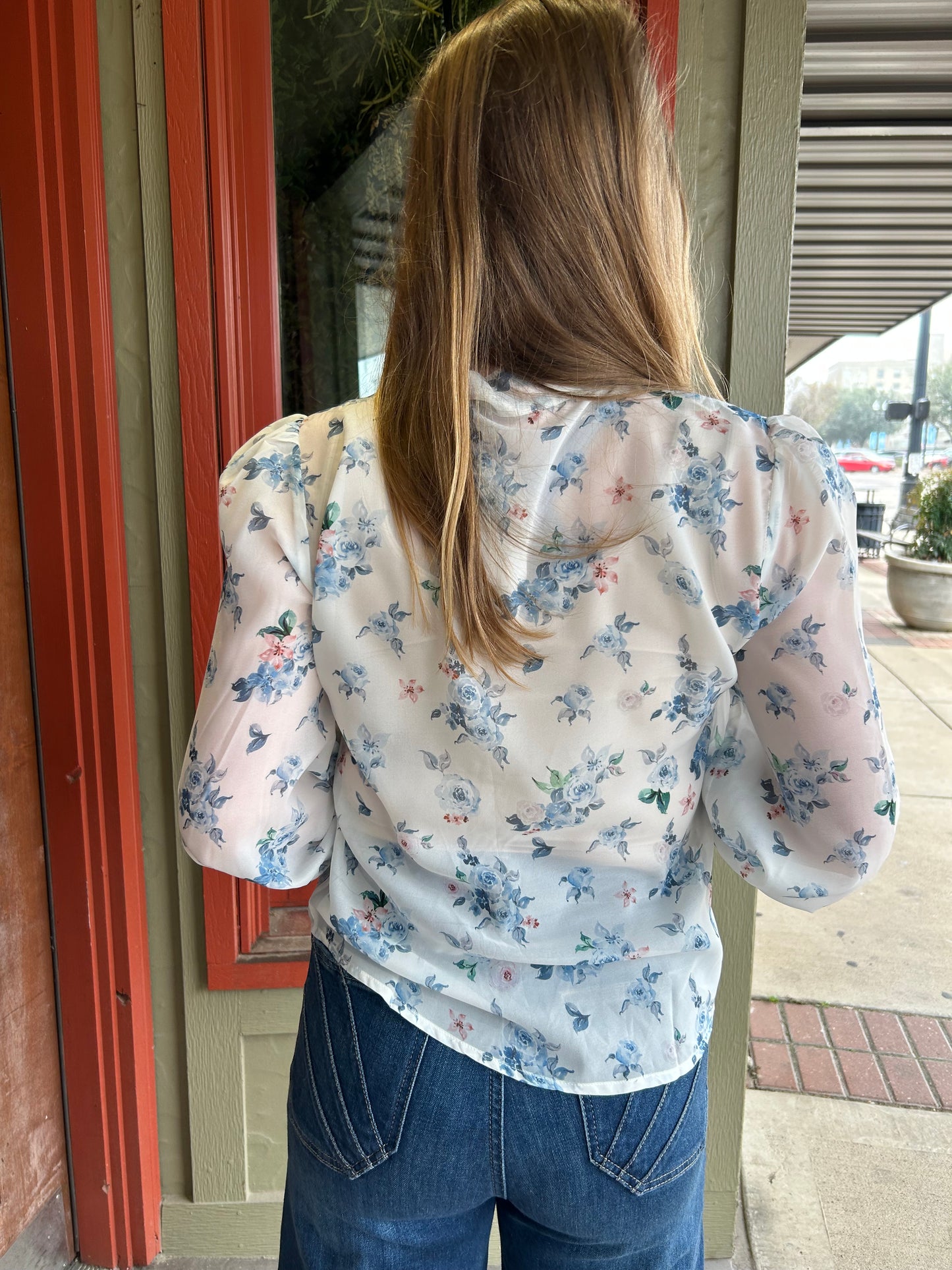 Blue Floral Tie Top