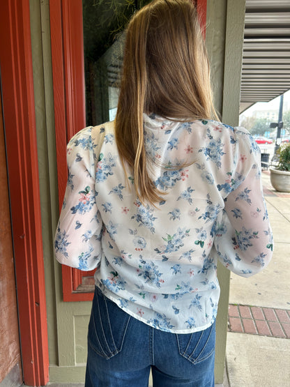 Blue Floral Tie Top