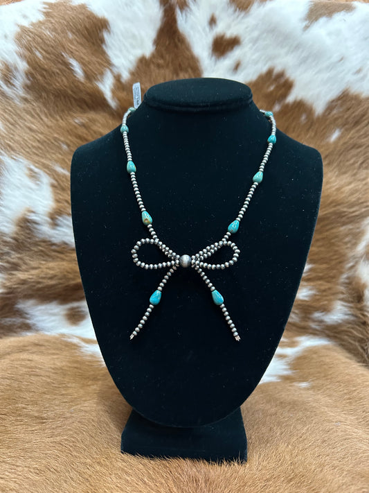 Bow Necklace - Turq Teardrops