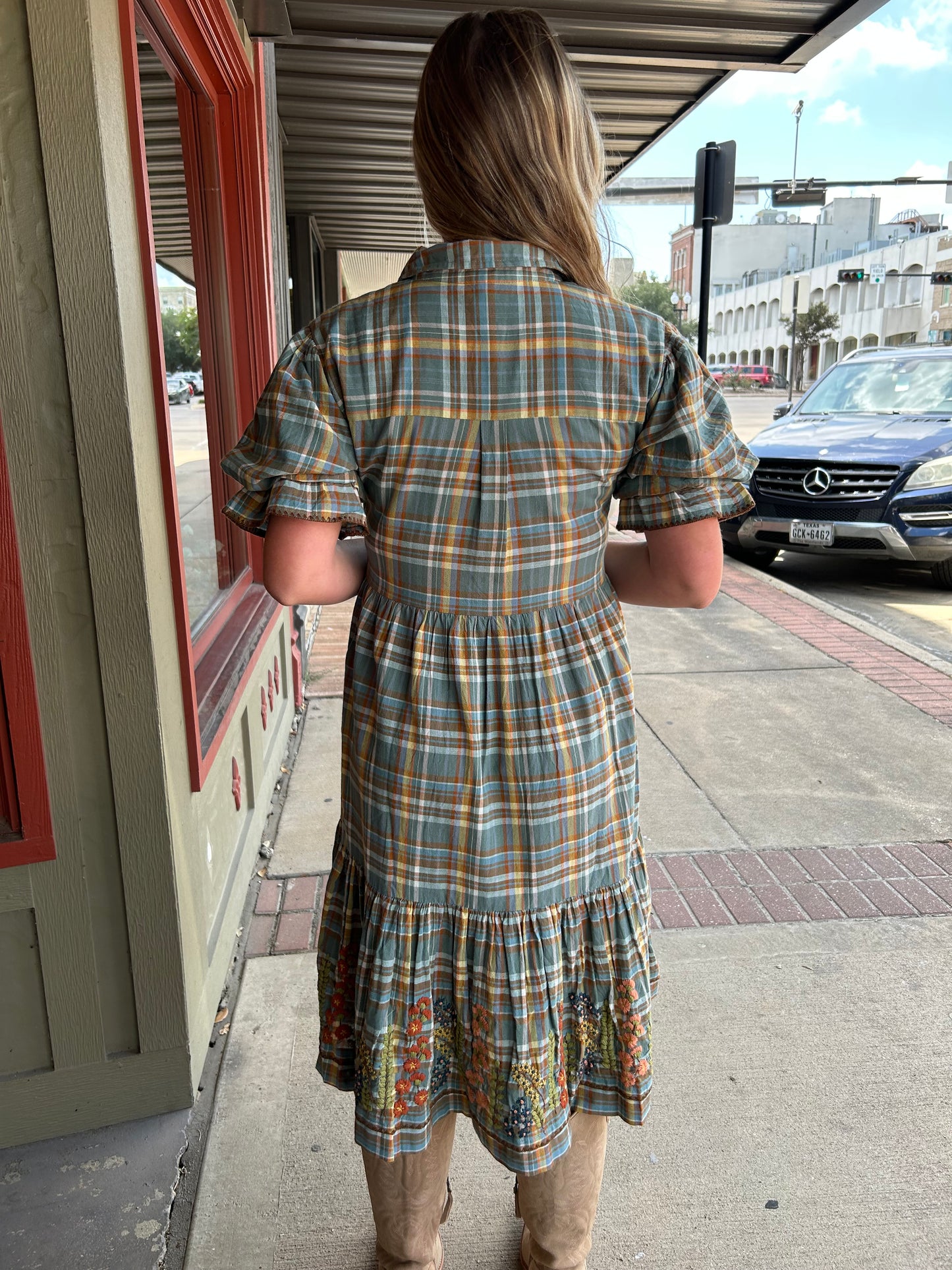 Embroidered Flounce Dress