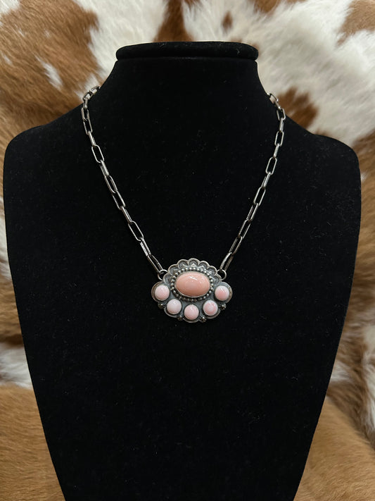 Pink Conch 1/2  Cluster Necklace