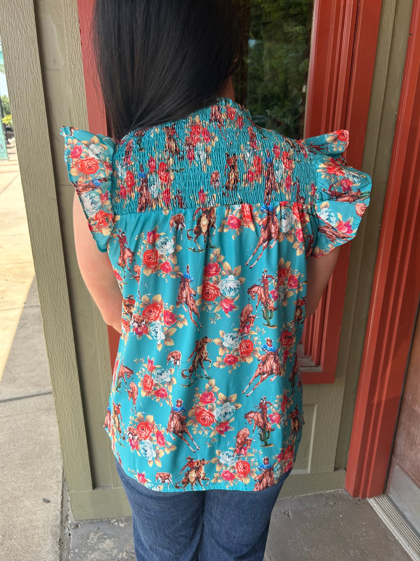 Western Rose Top - Turquoise