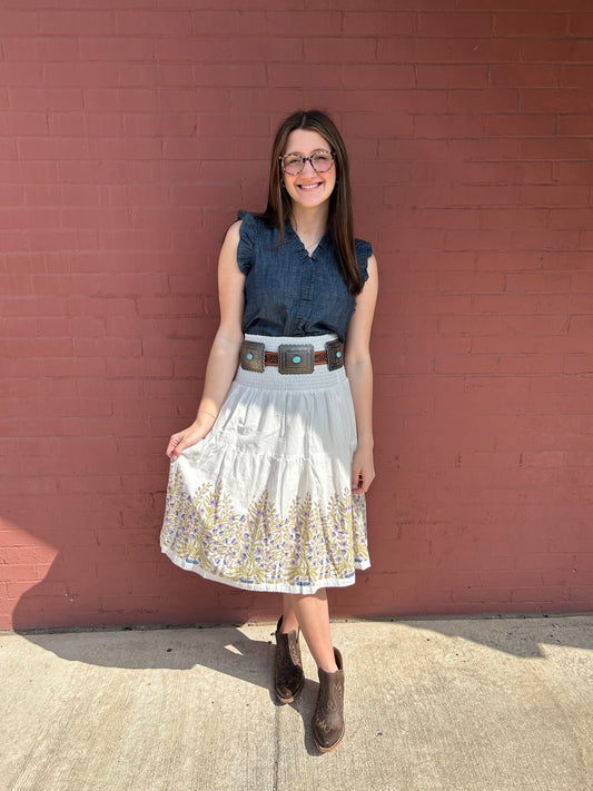 Border Block Print Skirt