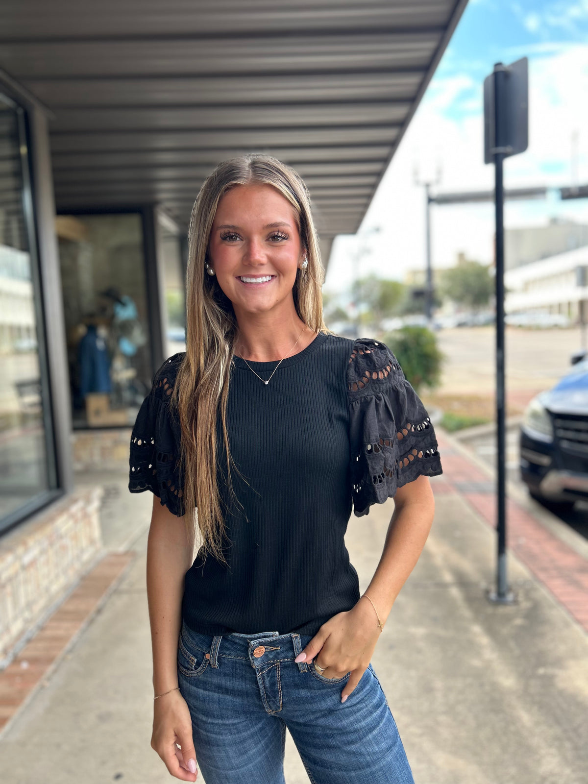 Lottie Eyelet Top - Black
