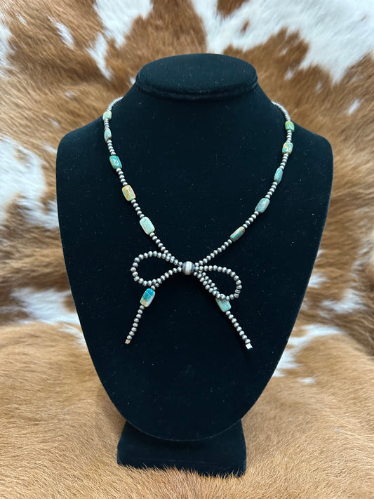 Bowtie Necklace - Rectangle Turq
