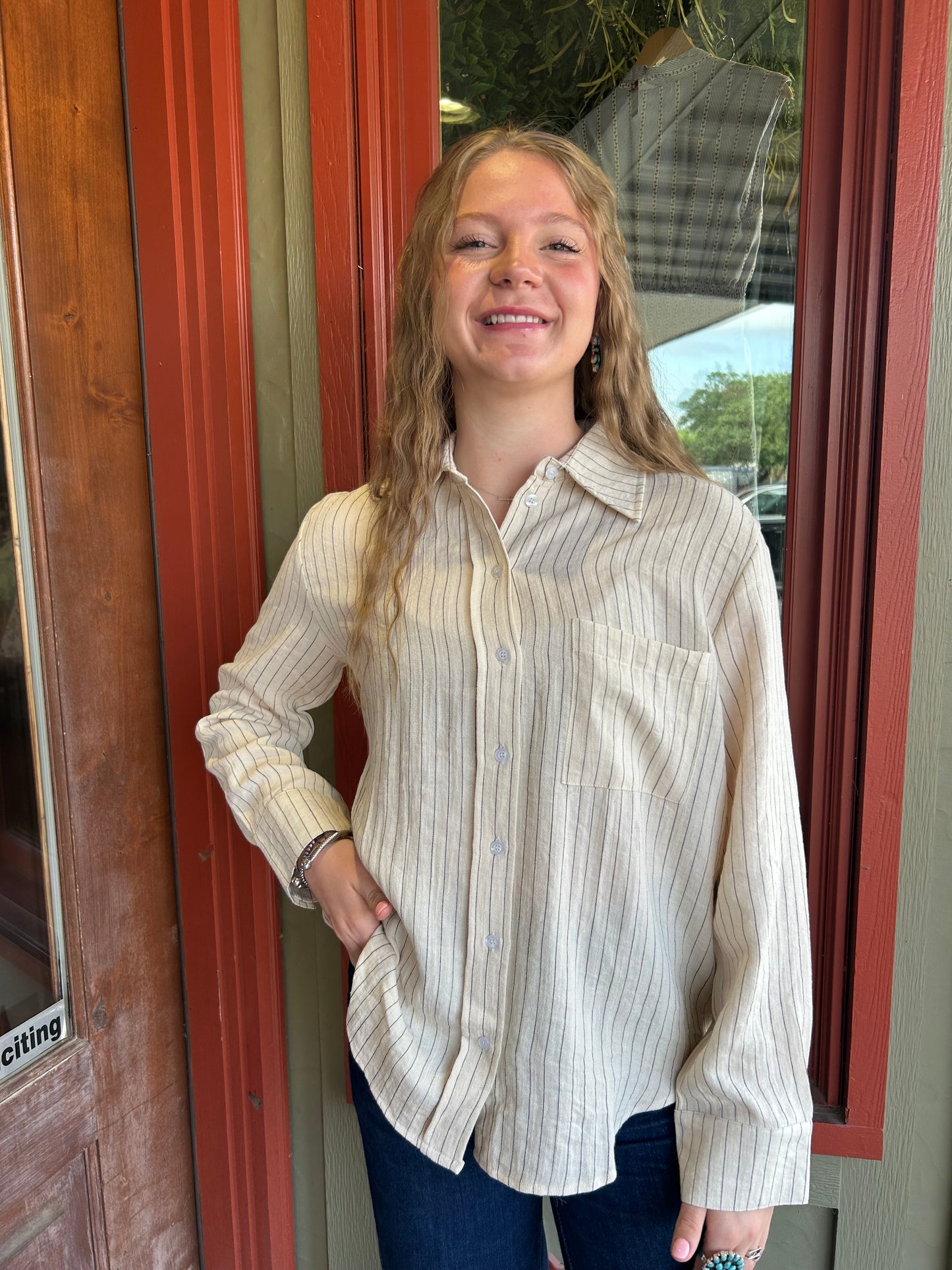 Linen Stripe Button Down