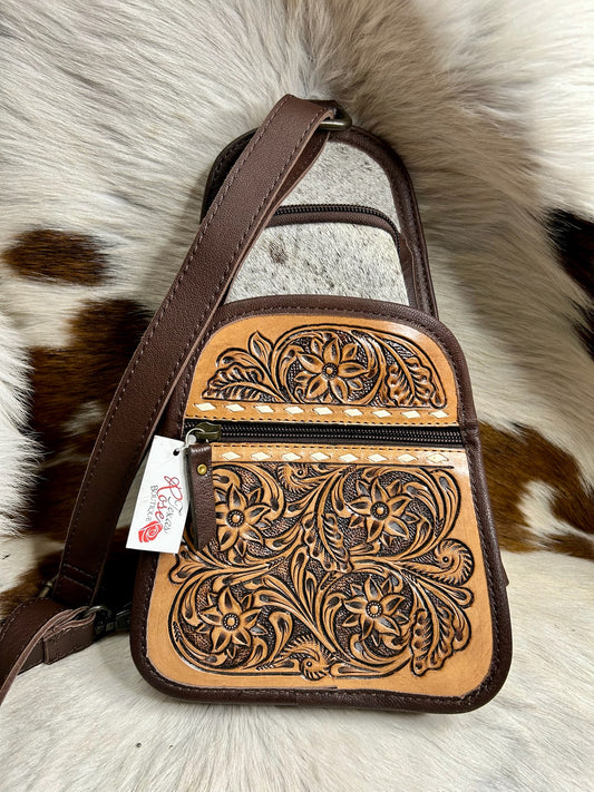 Tooled/Cowhide Small Sling Bag