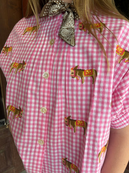 Pink Check Donkey Top