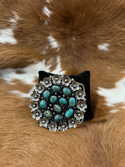 Round Turq & Flower Buckle