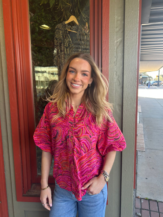 Pouf Sleeve Camp Shirt