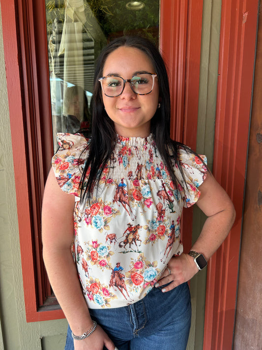 Western Rose Top - Cream