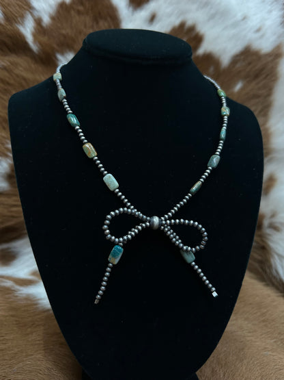 Bowtie Necklace - Rectangle Turq