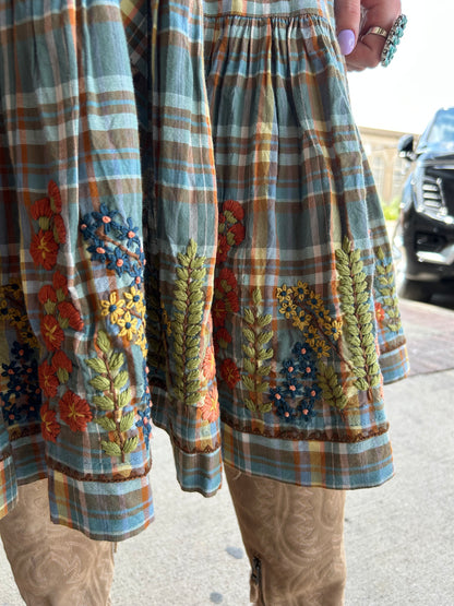 Embroidered Flounce Dress