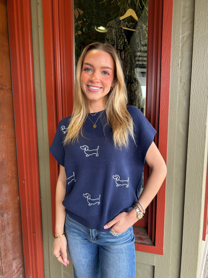 Doggie Sweater Top - Navy