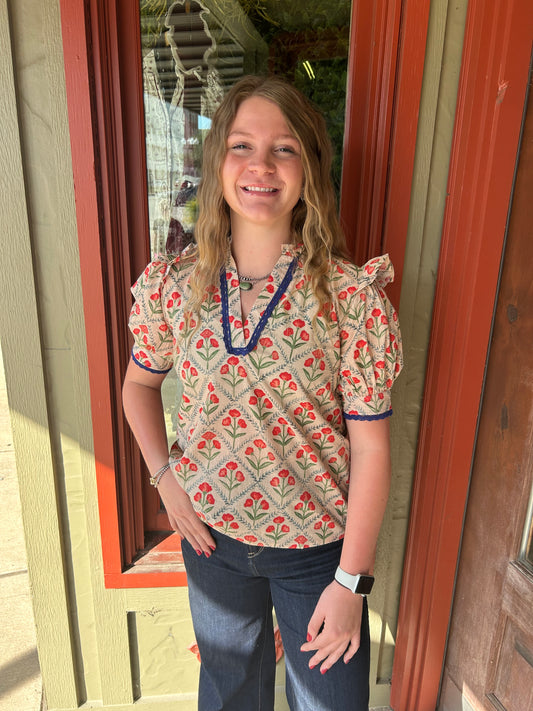 Haley Top - Red Floral