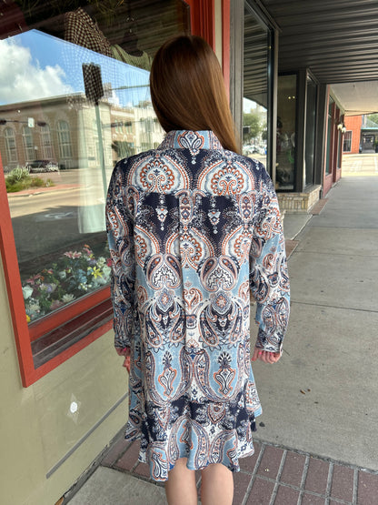 Paisley Flounce Shirt Dress