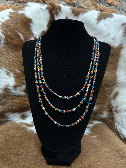 3 Strand Multi Stone Chip Necklace