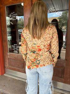 Tan Eyelet Floral Snap Shirt