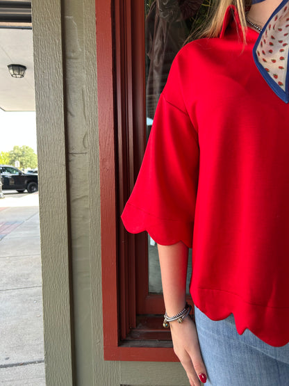 Scallop Hem Top - Red
