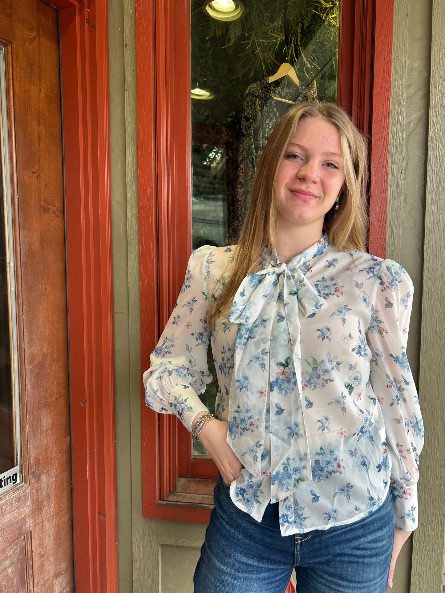 Blue Floral Tie Top