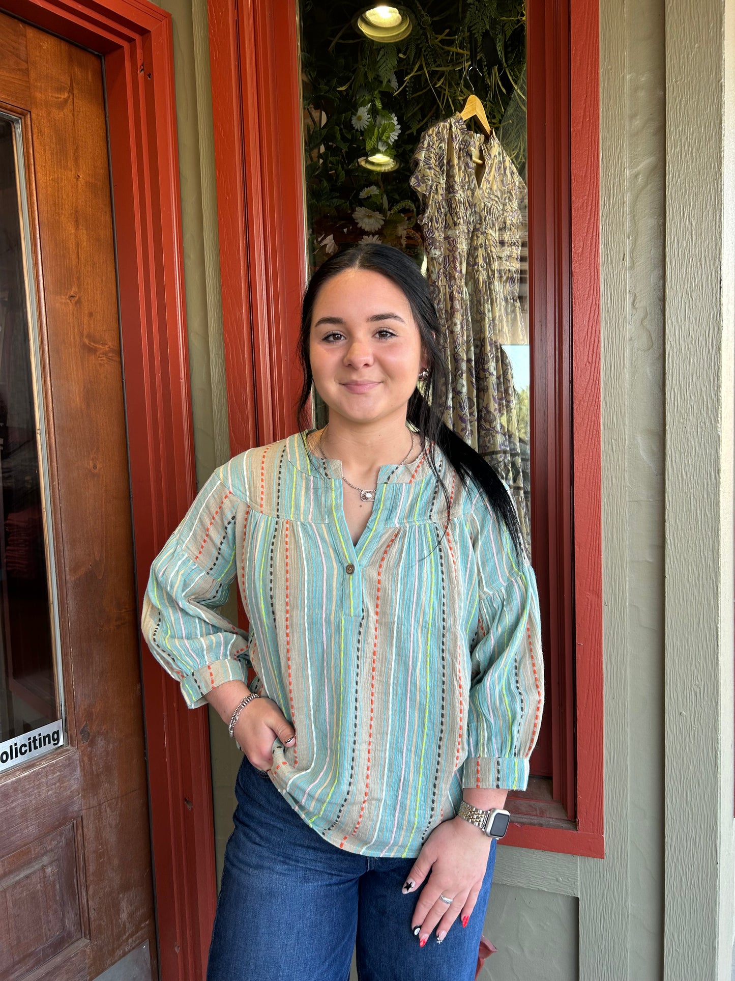 Gauze Stripe Popover Top
