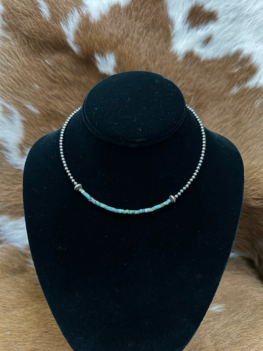 Navajos W/ Chip Turq Bar Necklace