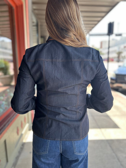 Suede Neck Tie Denim Shirt