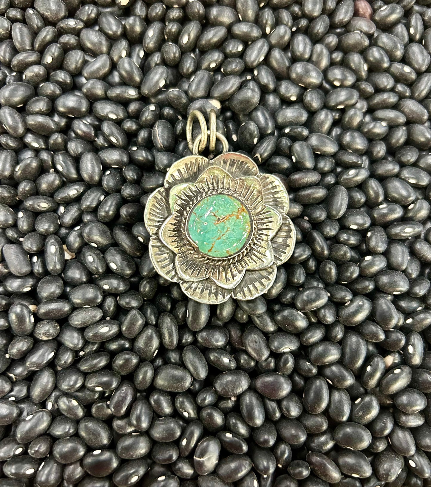 Lg Double Flower Pendant W/ Turquoise
