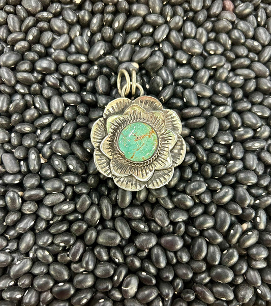 Lg Double Flower Pendant W/ Turquoise