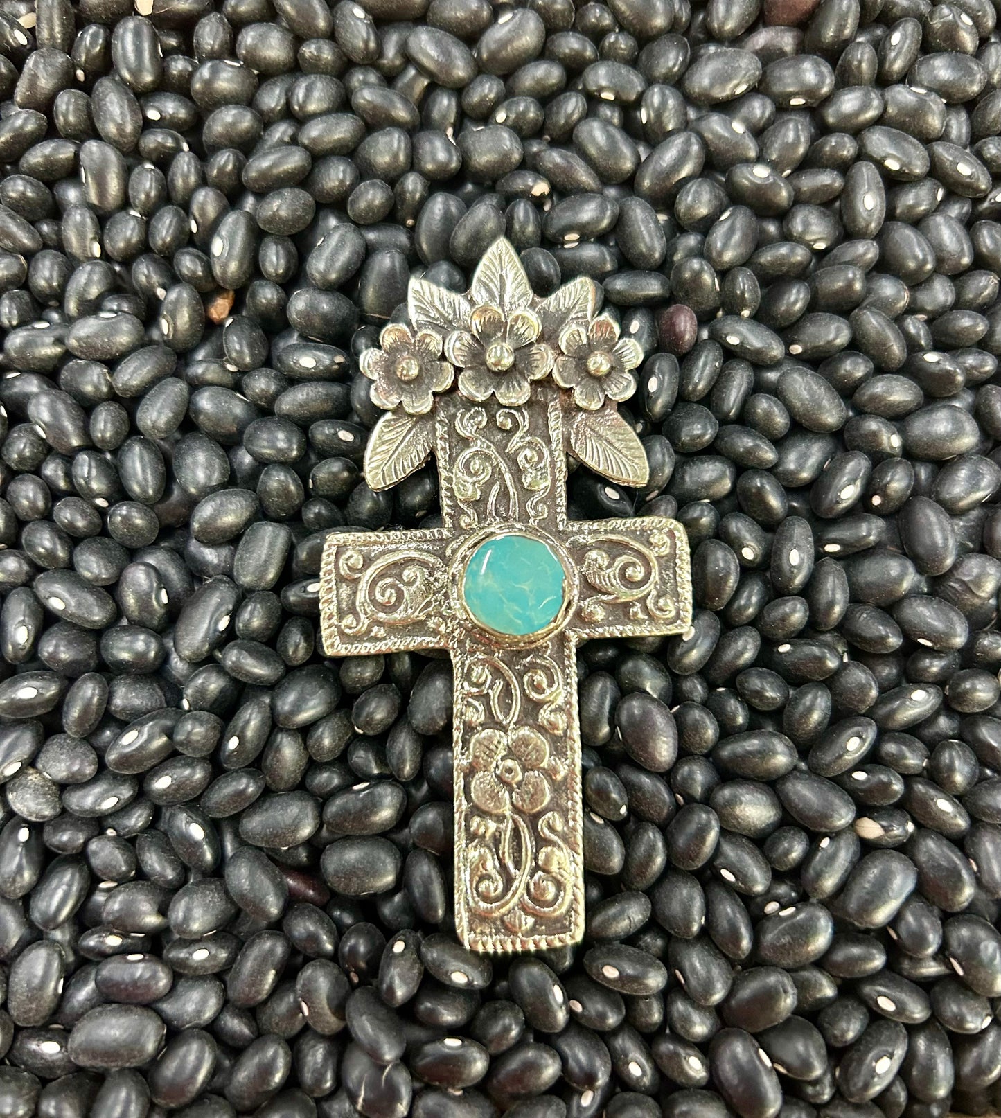 3 Flower W/ Turq Stone Cross