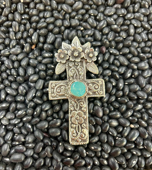 3 Flower W/ Turq Stone Cross