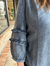 Load image into Gallery viewer, Double Ruffle Sleeve Denim Top