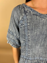 Load image into Gallery viewer, Lace Trim Denim Top