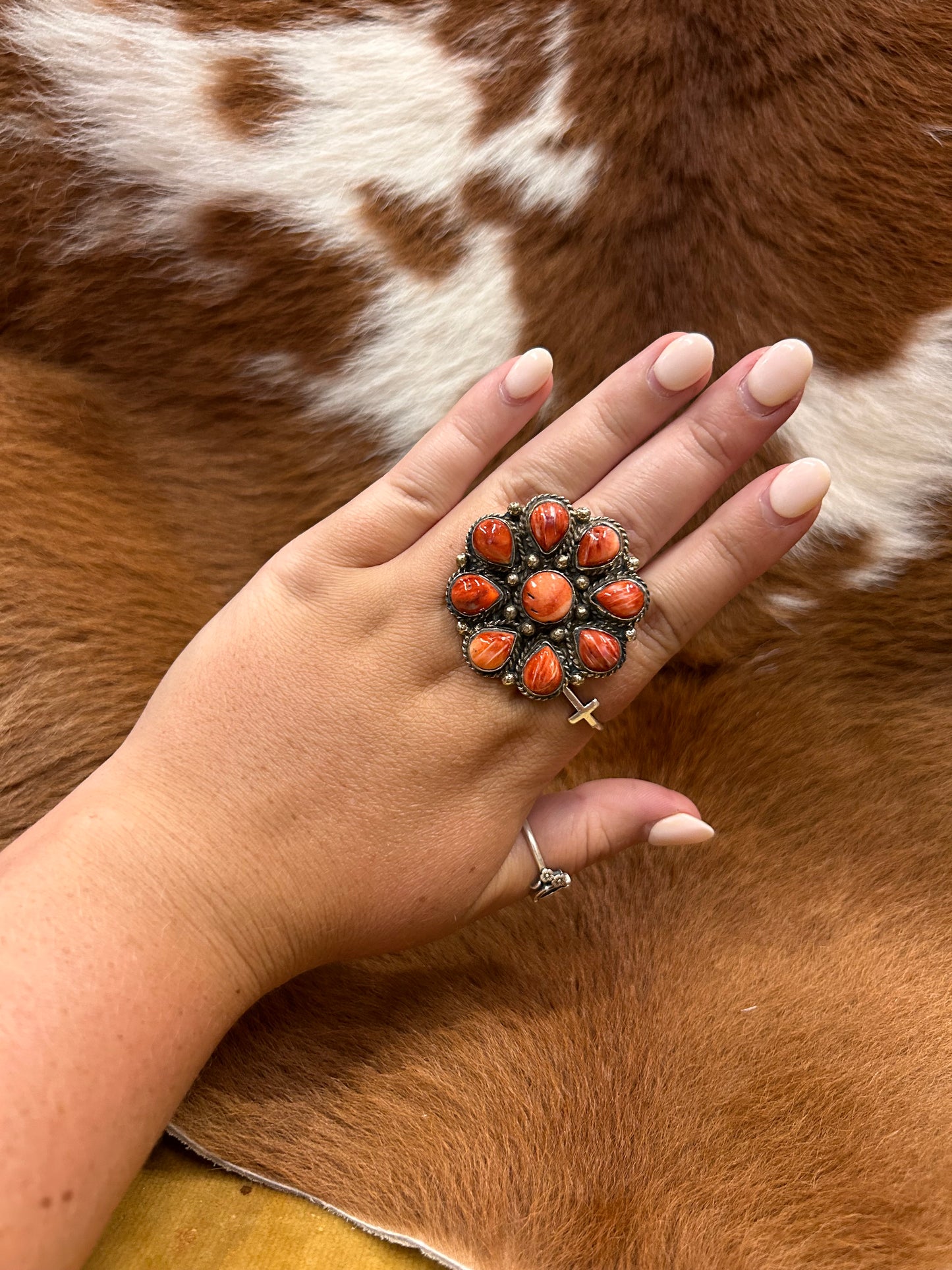 Adj. Spiney Cluster Ring - Red