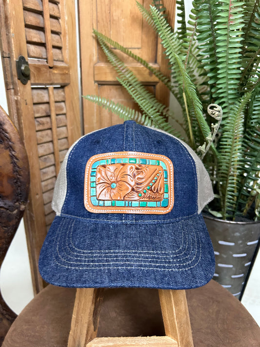 Turquoise Chunks Denim Cap