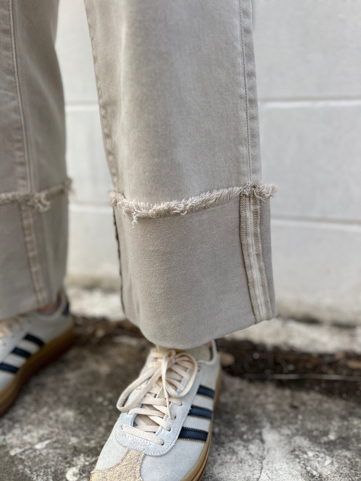 Almond Wide Leg Cuffed Jeans