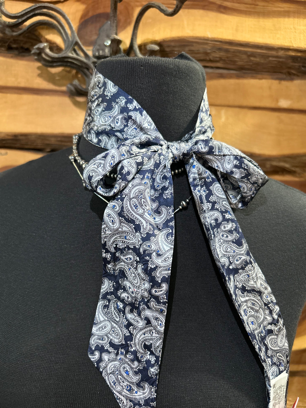 Silver Cobalt Paisley Twilly