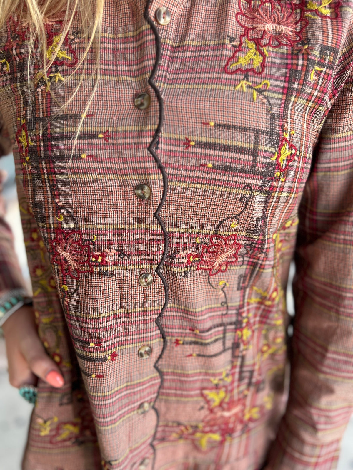 Plaid Emb Dress W/ Pleats